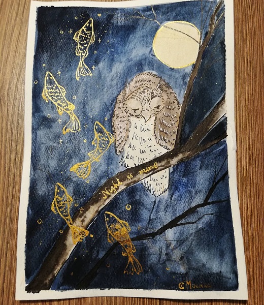 Owl Hiroshige inspired Post Card
